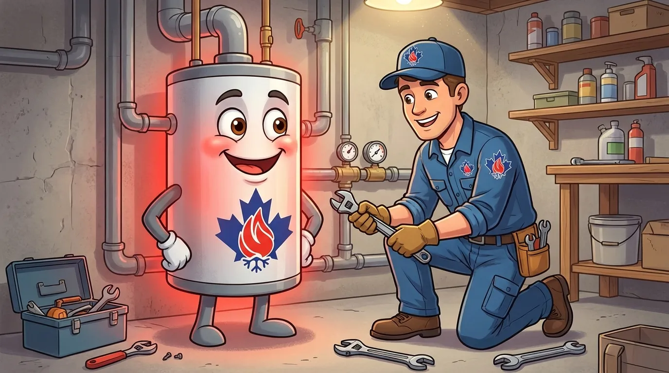 Veteran HVAC technician servicing a boiler in a BC home basement