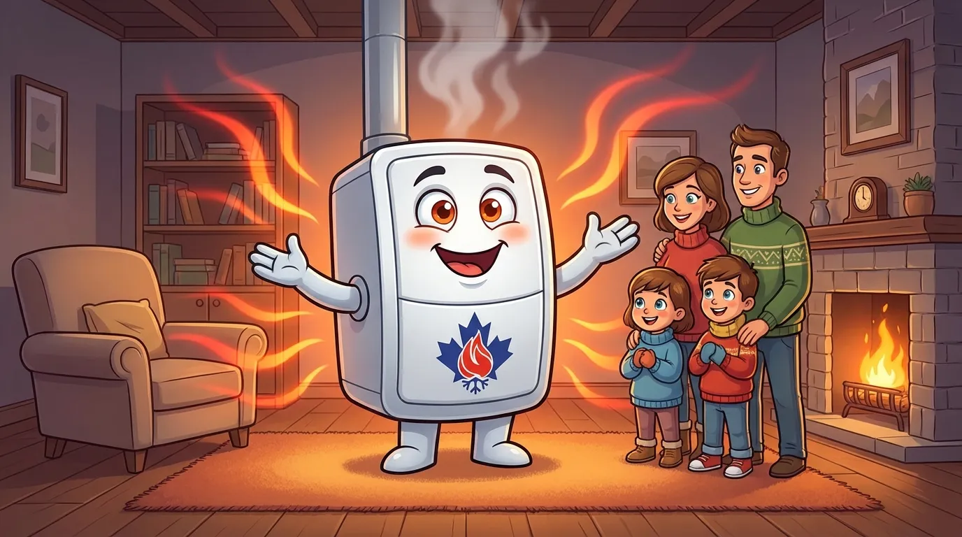 Veteran HVAC furnace mascot keeping a BC family warm at home