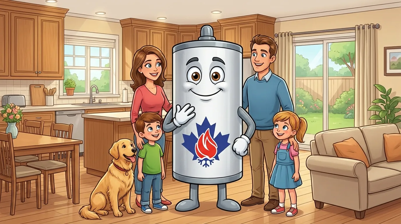 Happy family with their reliable hot water tank in a Lower Mainland home