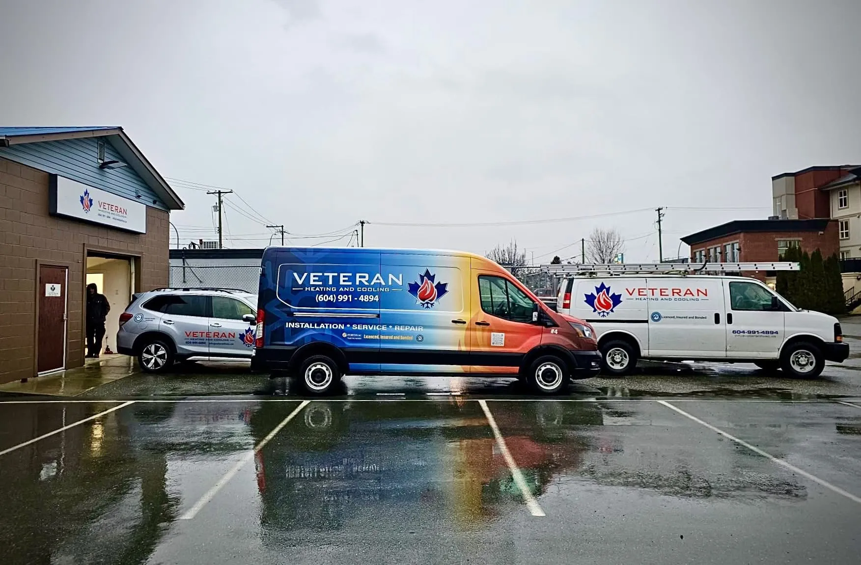 Veteran Heating and Cooling fleet vehicles at our Chilliwack headquarters